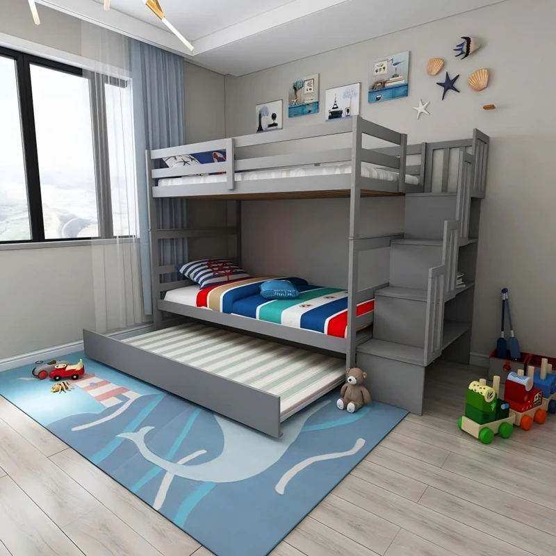 Litera de madera maciza con escaleras de almacenamiento para ni&ntilde;os | Gemelo sobre gemelo