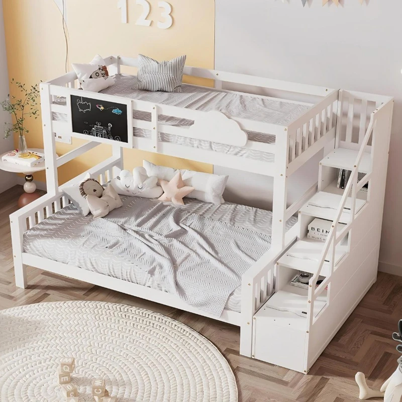 Litera de madera maciza con escaleras de almacenamiento para ni&ntilde;os | Gemelo sobre gemelo