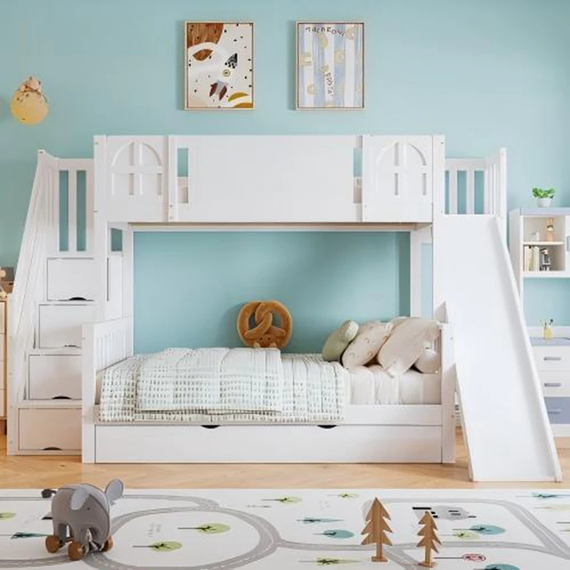 Litera de madera maciza con escaleras de almacenamiento para ni&ntilde;os | Gemelo sobre gemelo