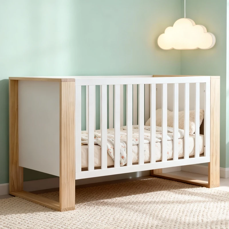 Cuna moderna de madera maciza con altura ajustable y dise&ntilde;o convertible