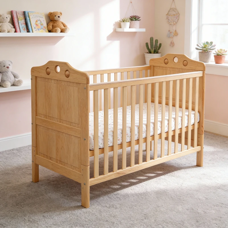Cuna moderna de madera maciza con altura ajustable y dise&ntilde;o convertible