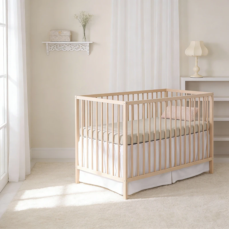 Cuna moderna de madera maciza con altura ajustable y dise&ntilde;o convertible