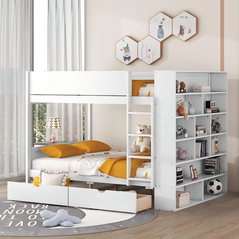 Litera de madera maciza con escaleras de almacenamiento para ni&ntilde;os | Gemelo sobre gemelo