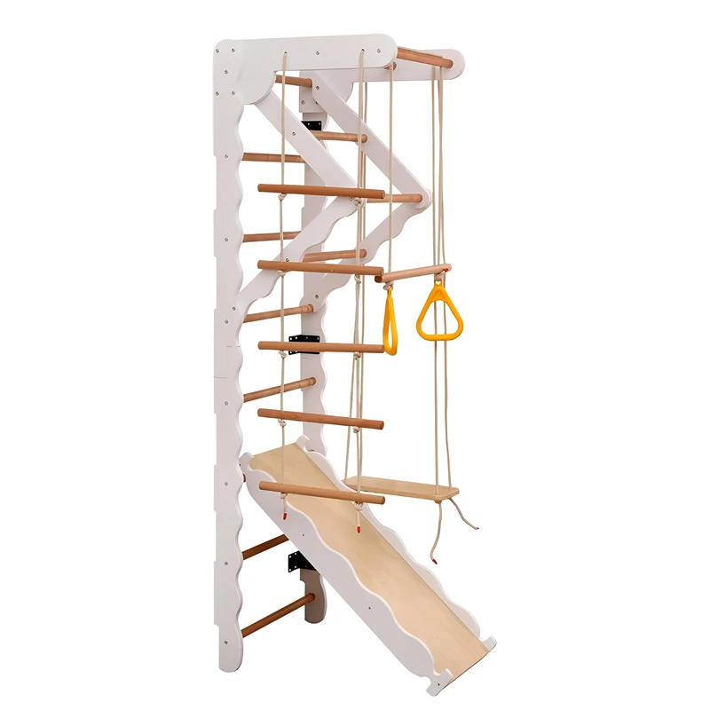 Gimnasio en la jungla interior plegable 7 en 1: juego de escalada con tobog&aacute;n, pared de roca y barra