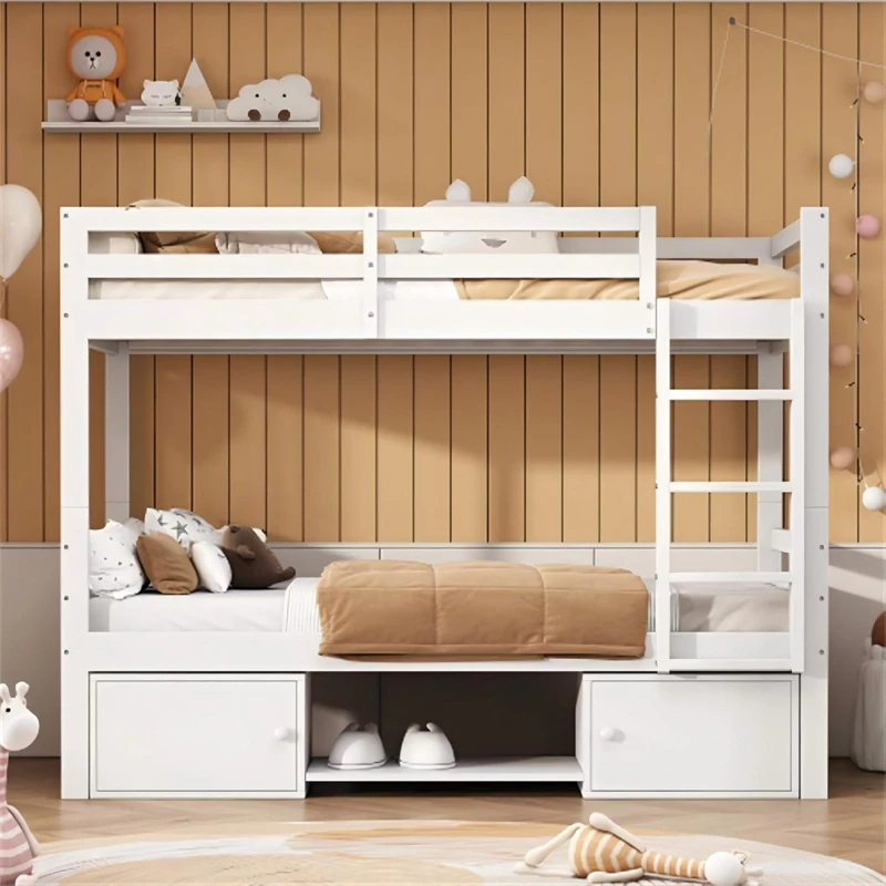 Litera de madera maciza con escaleras de almacenamiento para ni&ntilde;os | Gemelo sobre gemelo
