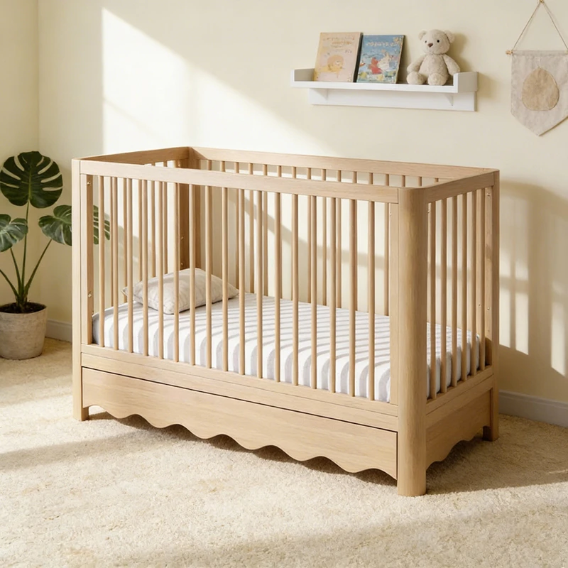 Cuna moderna de madera maciza con altura ajustable y dise&ntilde;o convertible