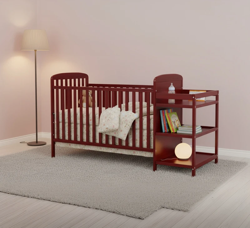 Cuna moderna de madera maciza con altura ajustable y dise&ntilde;o convertible