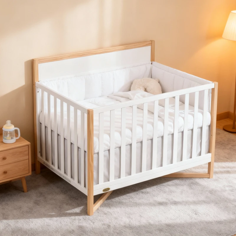 Cuna moderna de madera maciza con altura ajustable y dise&ntilde;o convertible