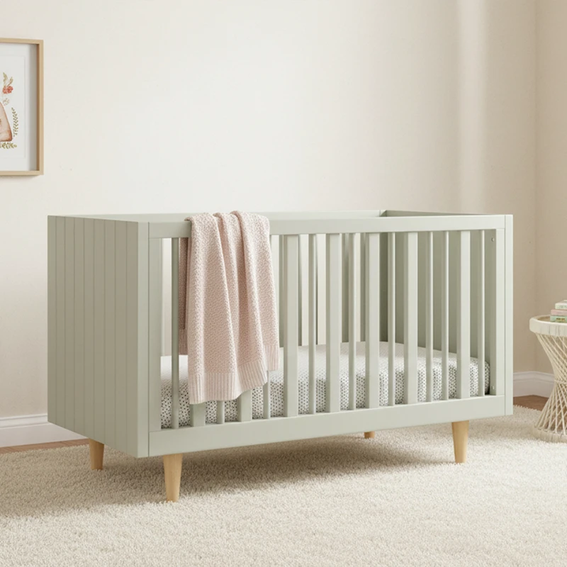 Cuna moderna de madera maciza con altura ajustable y dise&ntilde;o convertible