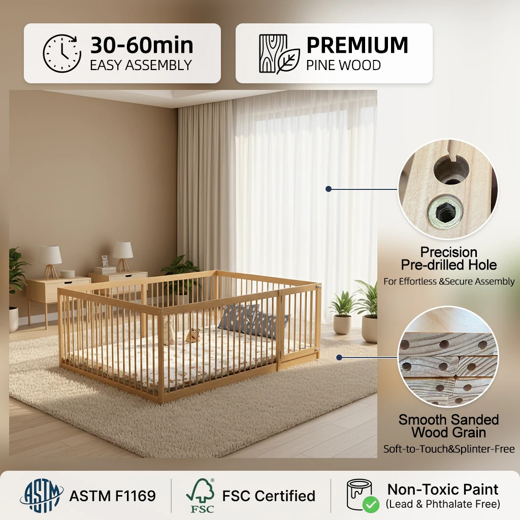 Moderno apartamento infantil de madera maciza con cama valla para ni&ntilde;os.