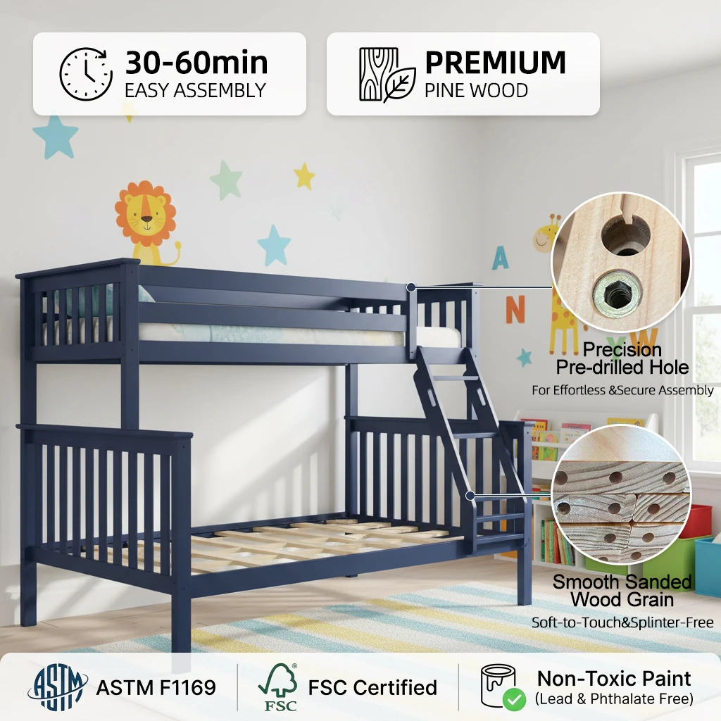 Litera moderna de pino macizo equipada con almacenamiento y personalizaci&oacute;n del color, cantidad m&iacute;ni