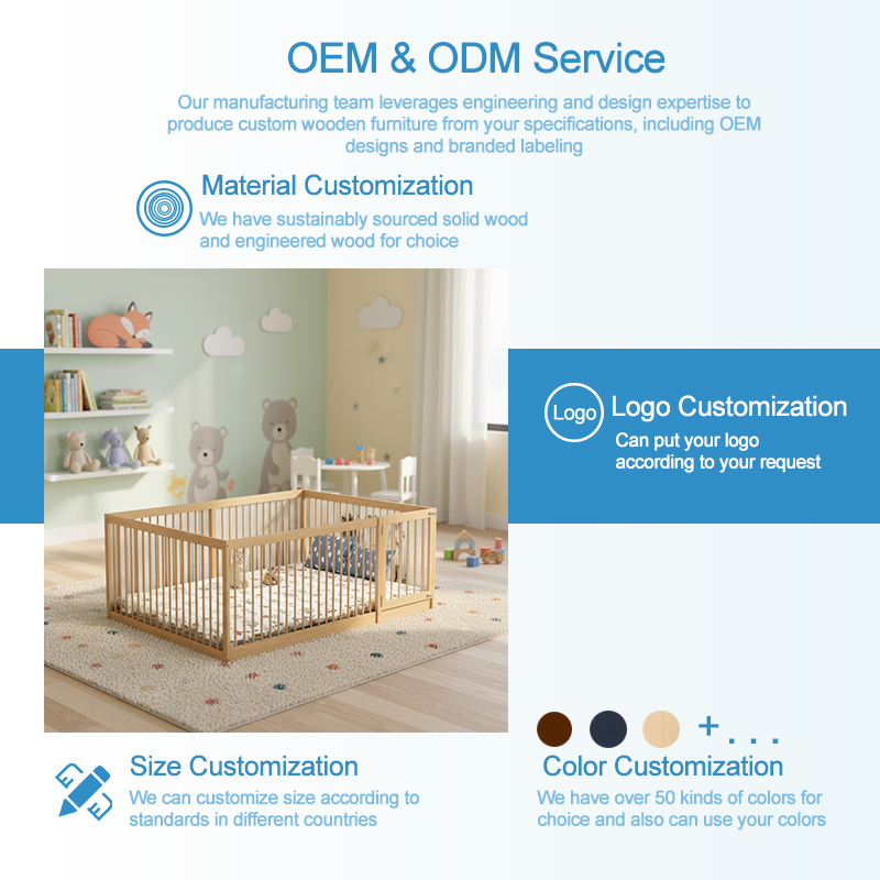 Moderno apartamento infantil de madera maciza con cama valla para niños.