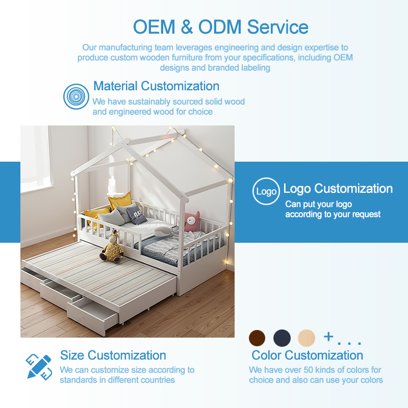 Comercio al por mayor ODM/OEM Conjunto de muebles de dormitorio para niños Montessori de madera contemporánea, cama de casa estilo apartamento con cajones