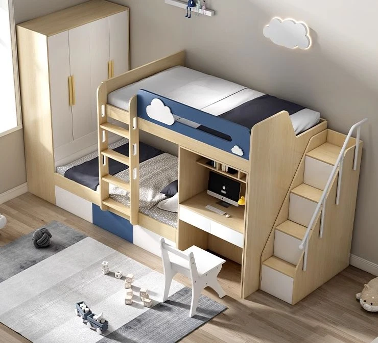 Cama alta de madera contempor&aacute;nea para ni&ntilde;os, juego de muebles de dormitorio de alta calidad que aho