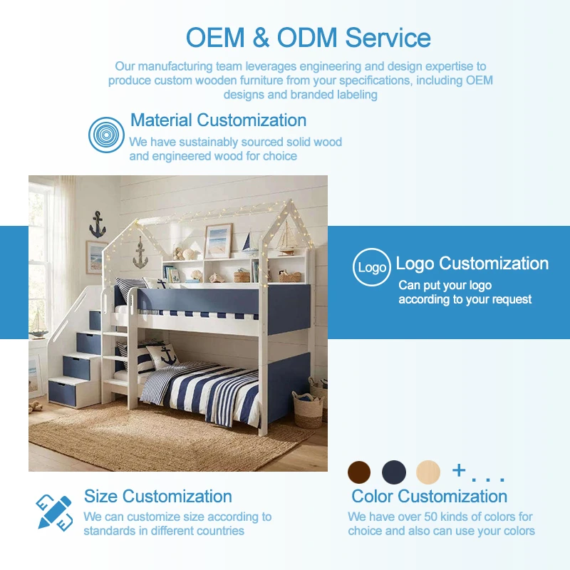 Cama de madera para ni&ntilde;os Casa-formada moderna, multifuncional con gabinete de escalera lateral, dis