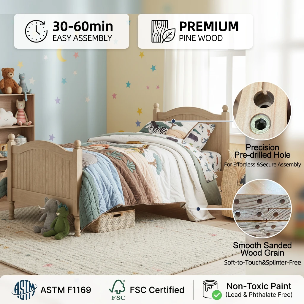 Cama infantil de madera maciza natural, muebles de dormitorio infantil de dise&ntilde;o &uacute;nico