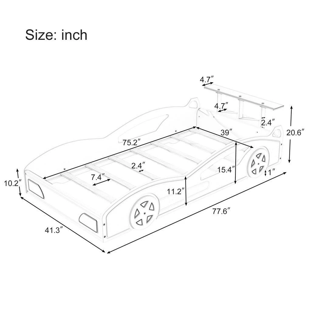 Cama doble moderna de madera para coche de carreras, sof&aacute; cama ecol&oacute;gico con almacenamiento y ruedas