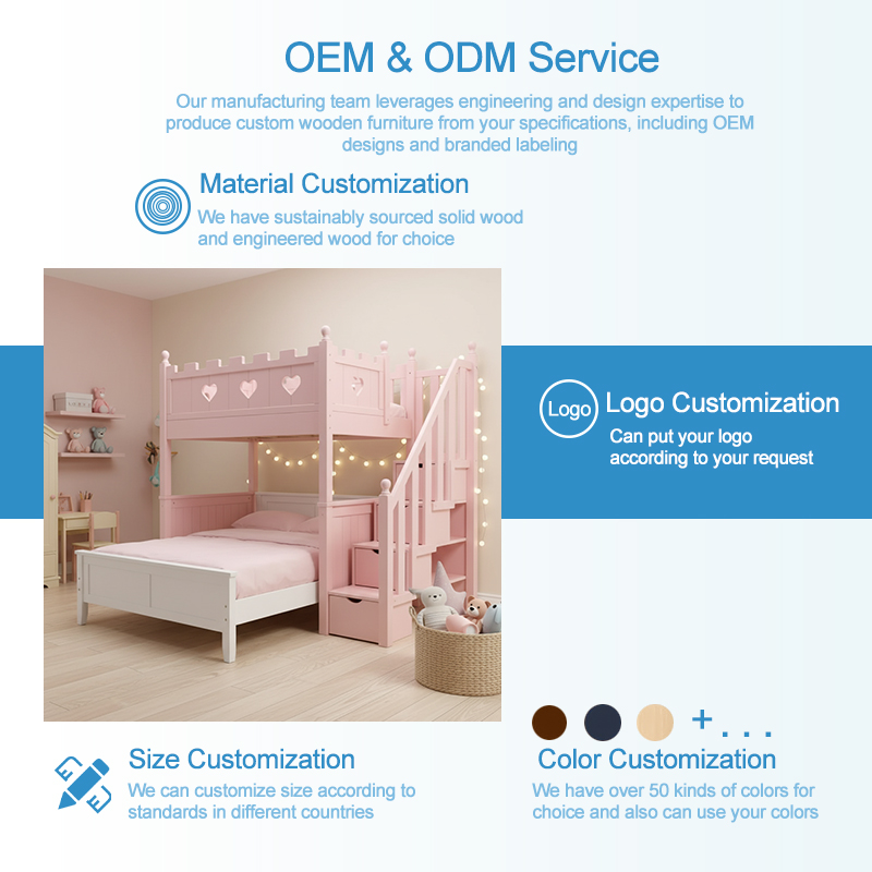 Litera de madera maciza con diseño de castillo de princesa rosa con escaleras de almacenamiento, cama de cuento de hadas que ahorra espacio para niñas
