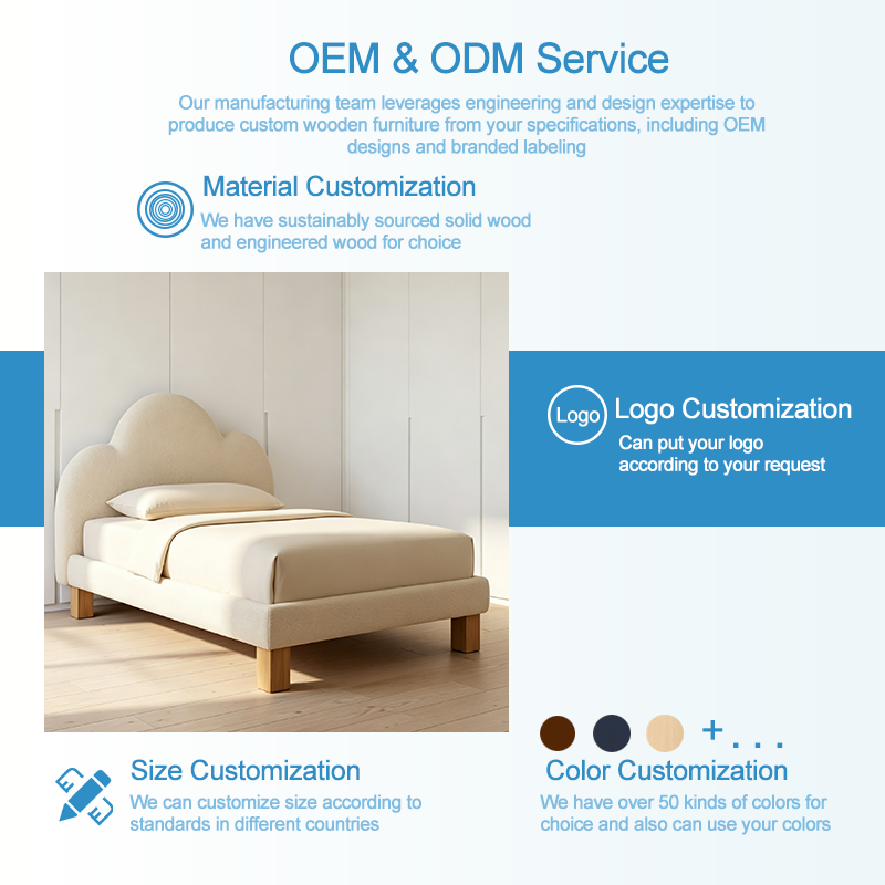 Sofá cama infantil de madera maciza con forma de nube simple y moderna, cama tapizada de cuero suave ecológica