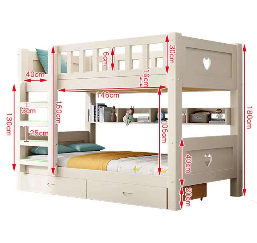Litera alta y baja moderna de madera maciza para ni&ntilde;os, estructura gruesa de cama doble para madre e