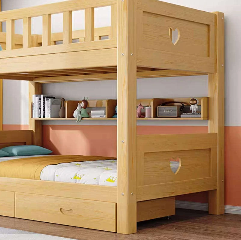 Litera alta y baja moderna de madera maciza para ni&ntilde;os, estructura gruesa de cama doble para madre e