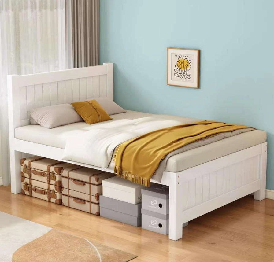 Marco de cama elevado de pino macizo moderno con almacenamiento, cama para ni&ntilde;os de tama&ntilde;o individua