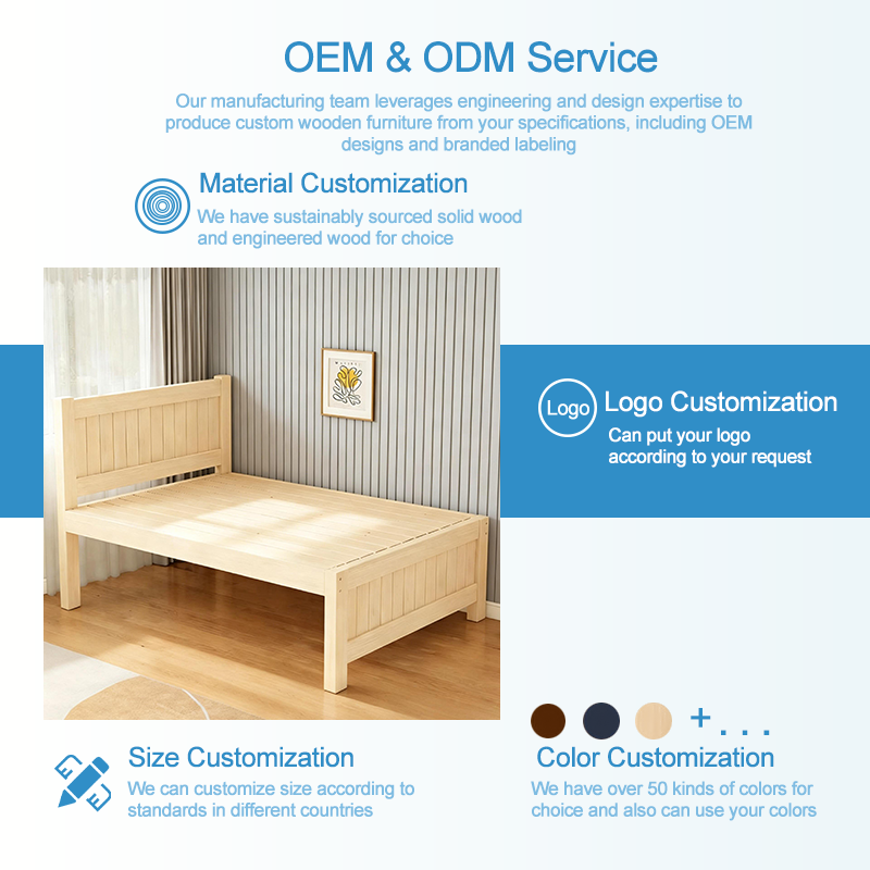 Moderno marco de cama elevado de pino macizo con almacenamiento, cama para niños de tamaño individual y doble para habitaciones de alquiler, fabricado en Shandong