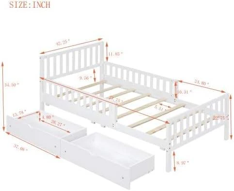 Marco de cama con plataforma para ni&ntilde;os, moderno, de madera maciza, 3 cajones de almacenamiento deba