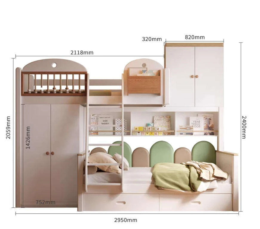 Cama alta y baja para ni&ntilde;os de madera maciza escalonada contempor&aacute;nea, cama compensada combinada mul
