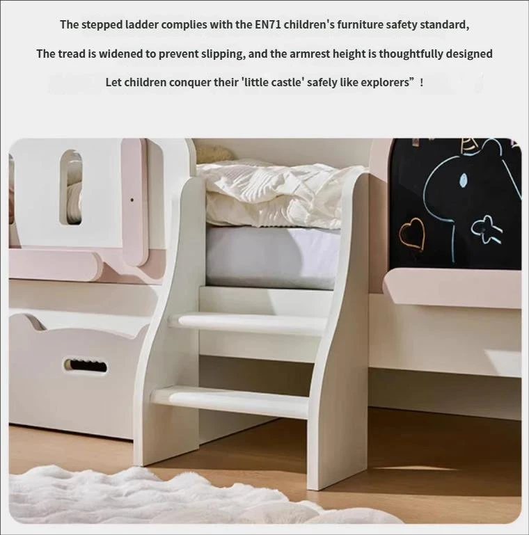 Cama moderna para ni&ntilde;os con cajones de almacenamiento y estanter&iacute;a incorporada, cama de suelo Montes