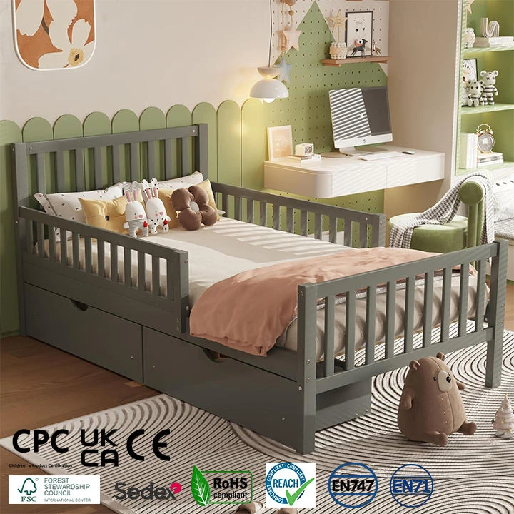 Marco de cama con plataforma para ni&ntilde;os, moderno, de madera maciza, 3 cajones de almacenamiento deba