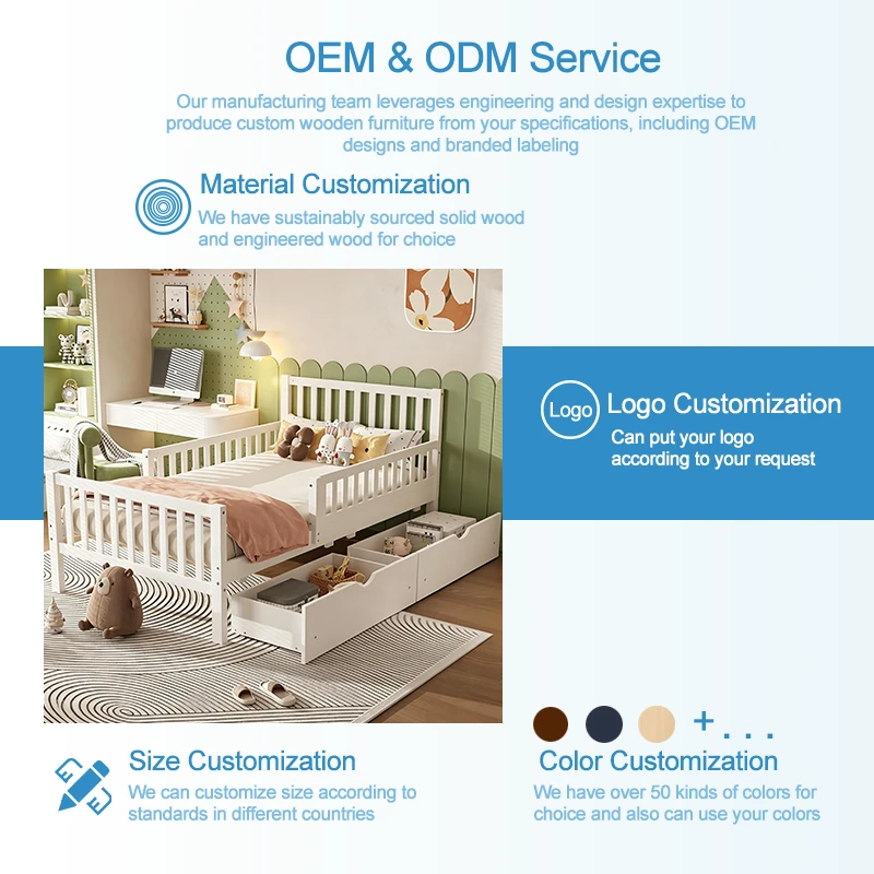 Marco de cama con plataforma para ni&ntilde;os, moderno, de madera maciza, 3 cajones de almacenamiento deba