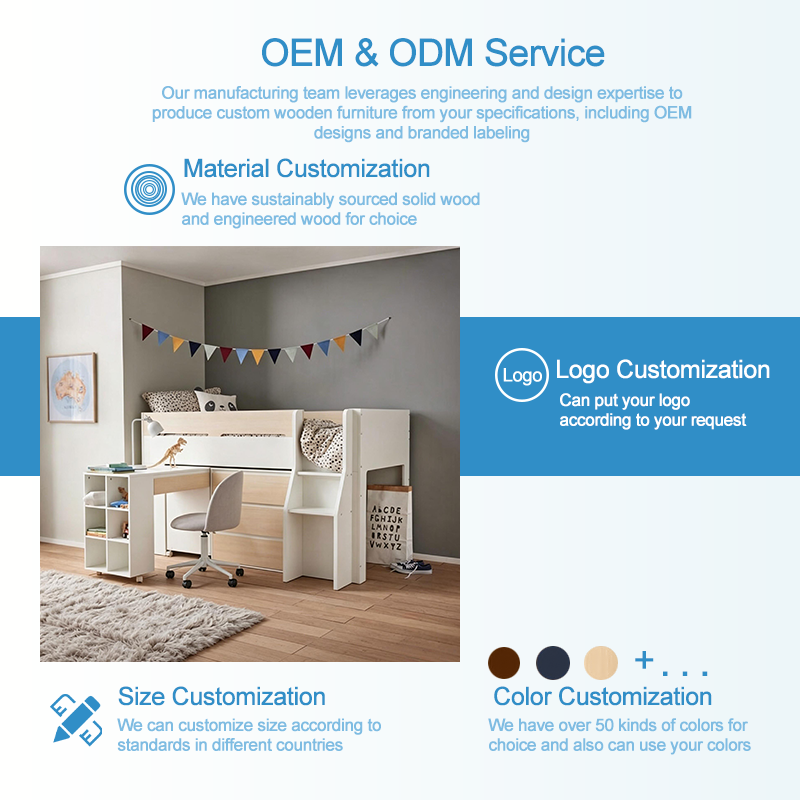 Moderna cama alta multifuncional para niños con escritorio integrado, estantería y 3 cajones, cama doble de tamaño doble que ahorra espacio con gabinete de almacenamiento, diseño de madera escandinavo