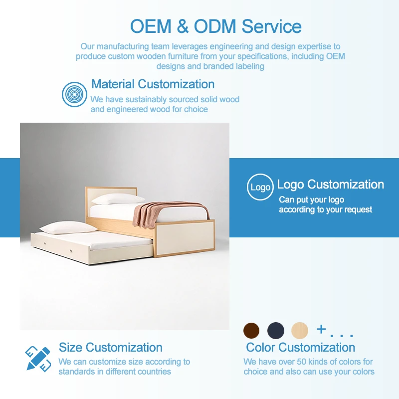 Cama de plataforma de tama&ntilde;o doble moderna con cama nido extra&iacute;ble, marco de cama de madera minimali