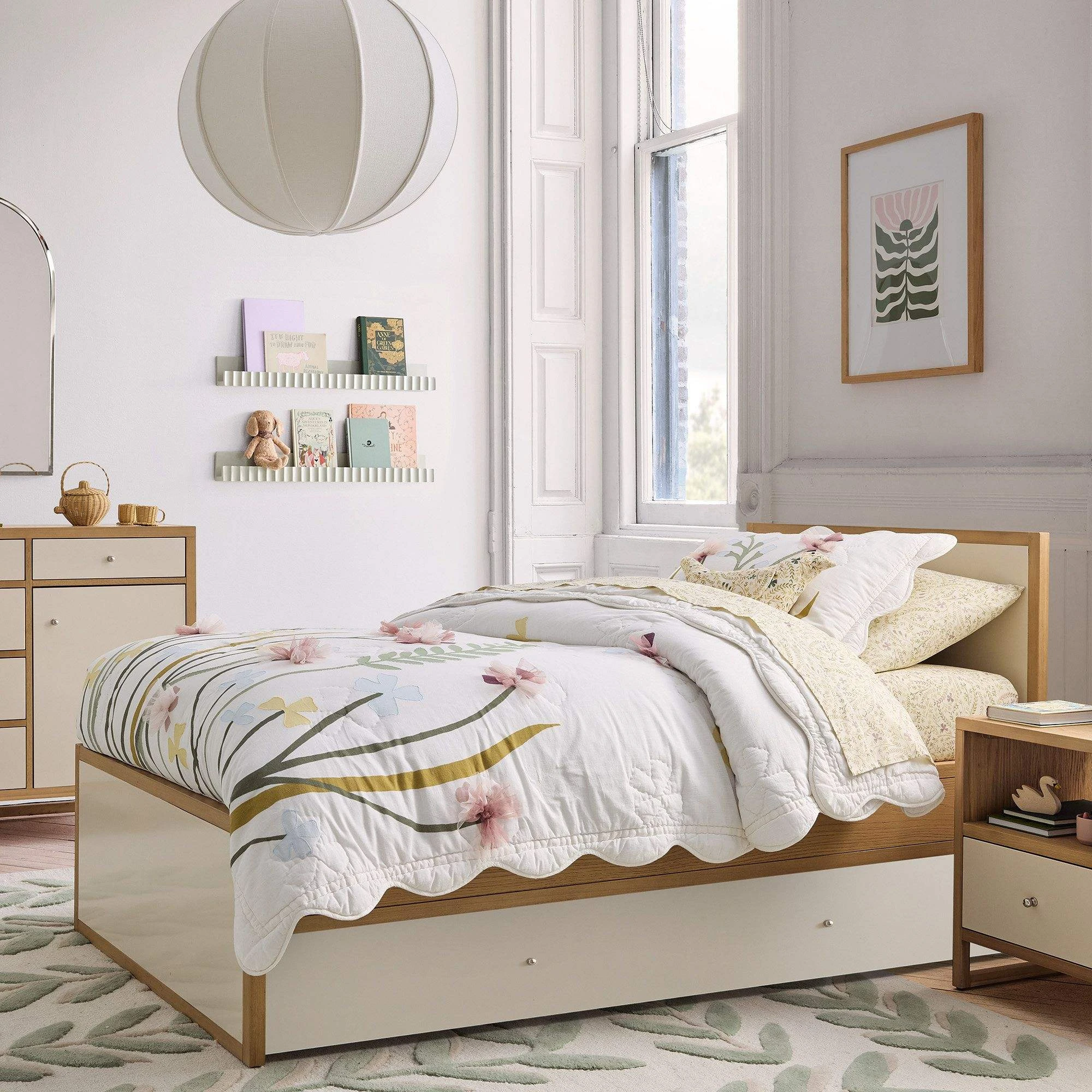 Cama de plataforma de tama&ntilde;o doble moderna con cama nido extra&iacute;ble, marco de cama de madera minimali