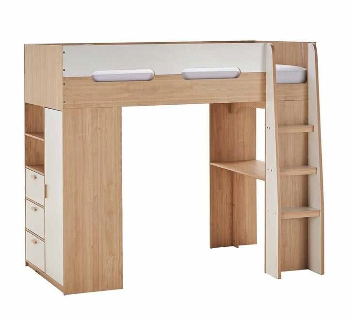Cama alta moderna para ni&ntilde;os con armario integrado, escritorio incorporado y 3 cajones, cama doble d