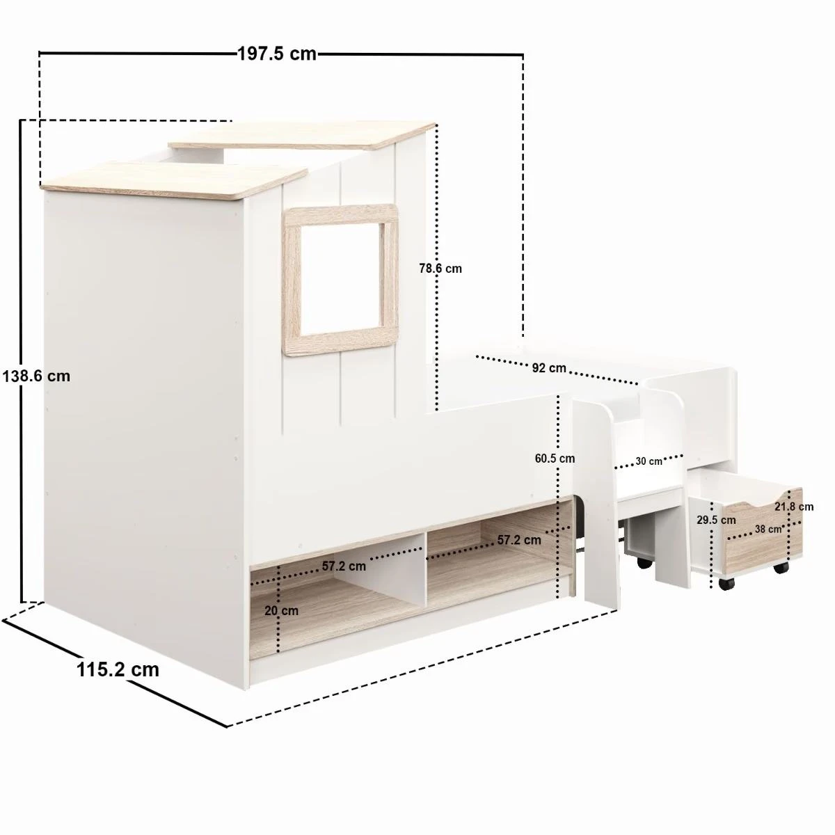 Cama tipo caba&ntilde;a para ni&ntilde;os moderna con estantes de almacenamiento debajo de la cama y caj&oacute;n con rue