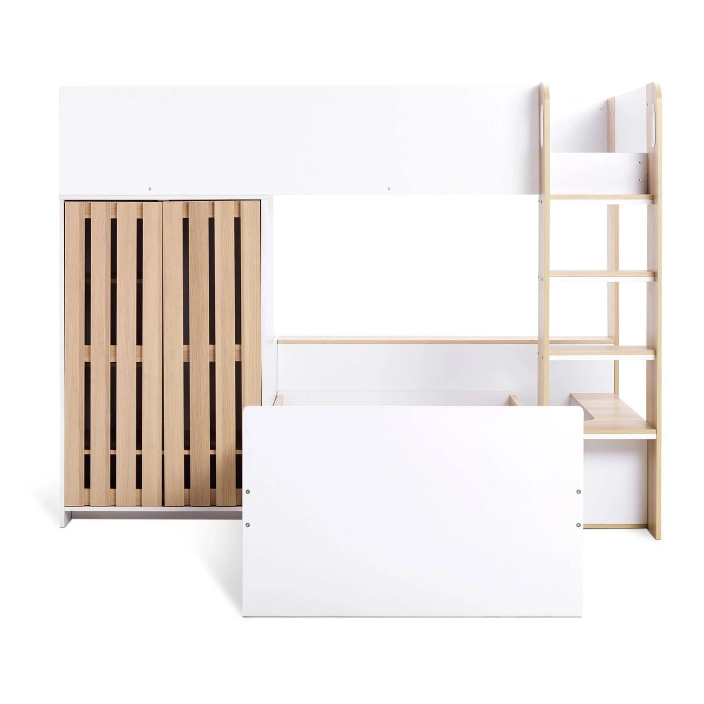 Cama alta multifuncional moderna para ni&ntilde;os con armario y espacio de escritorio integrados, cama dob
