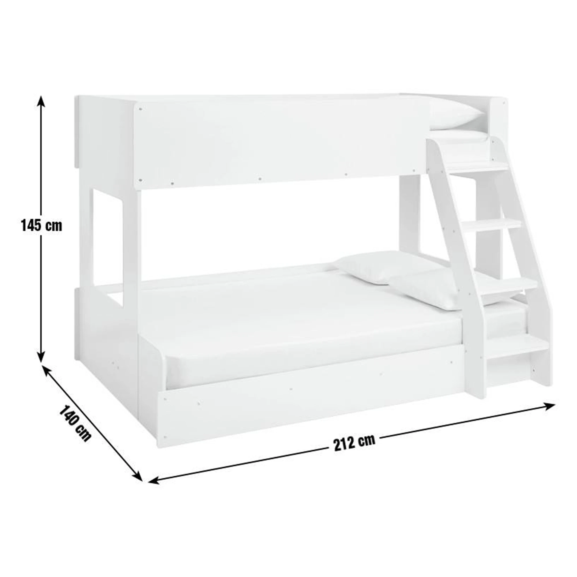 Litera moderna de madera blanca para ni&ntilde;os, cama doble sobre cama alta doble con barandillas de segu