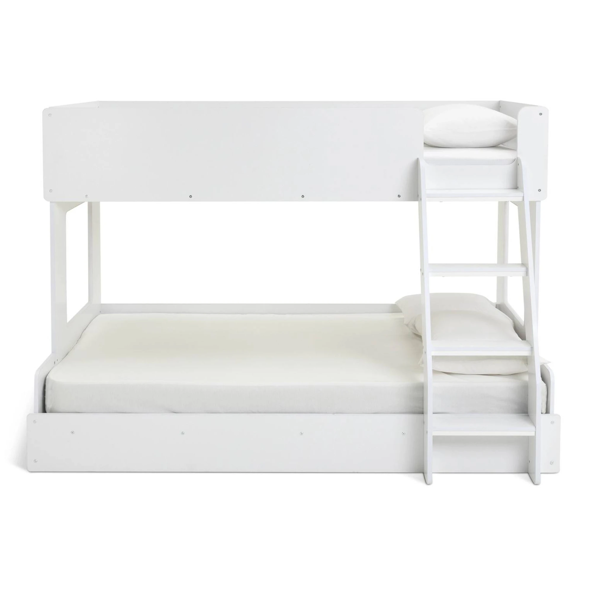 Litera moderna de madera blanca para ni&ntilde;os, cama doble sobre cama alta doble con barandillas de segu