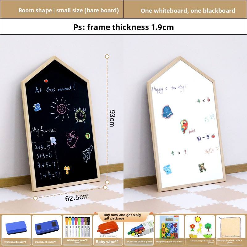 Caballete magn&eacute;tico moderno en forma de casa para ni&ntilde;os, pizarra blanca y pizarra de pie de madera m