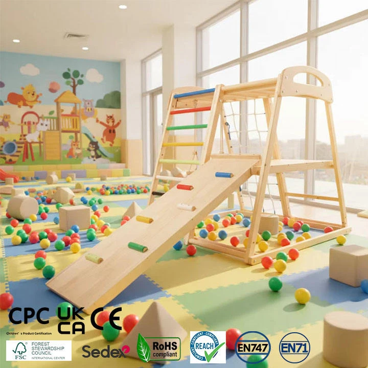 Parque infantil interior de madera Montessori para ni&ntilde;os peque&ntilde;os, gimnasio de escalada multifuncion