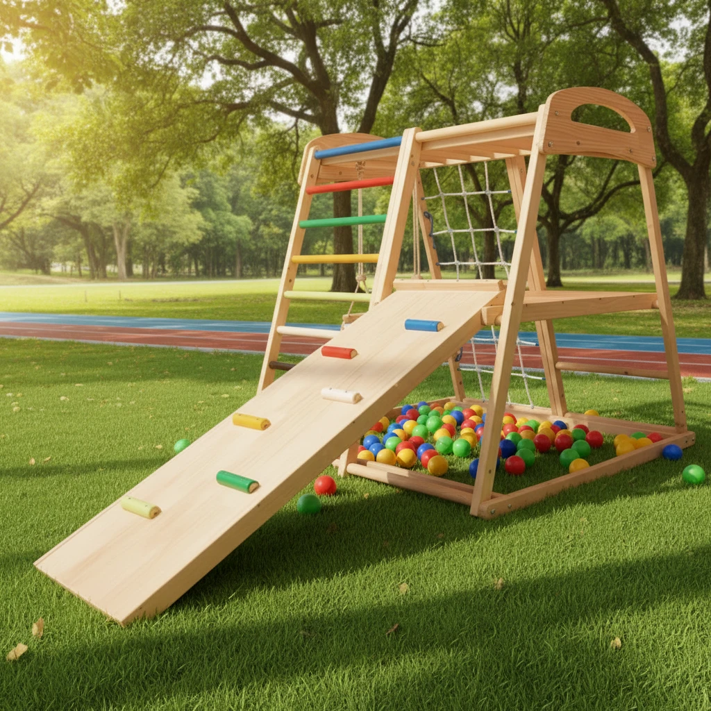 Parque infantil interior de madera Montessori para ni&ntilde;os peque&ntilde;os, gimnasio de escalada multifuncion