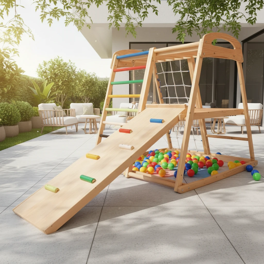 Parque infantil interior de madera Montessori para ni&ntilde;os peque&ntilde;os, gimnasio de escalada multifuncion