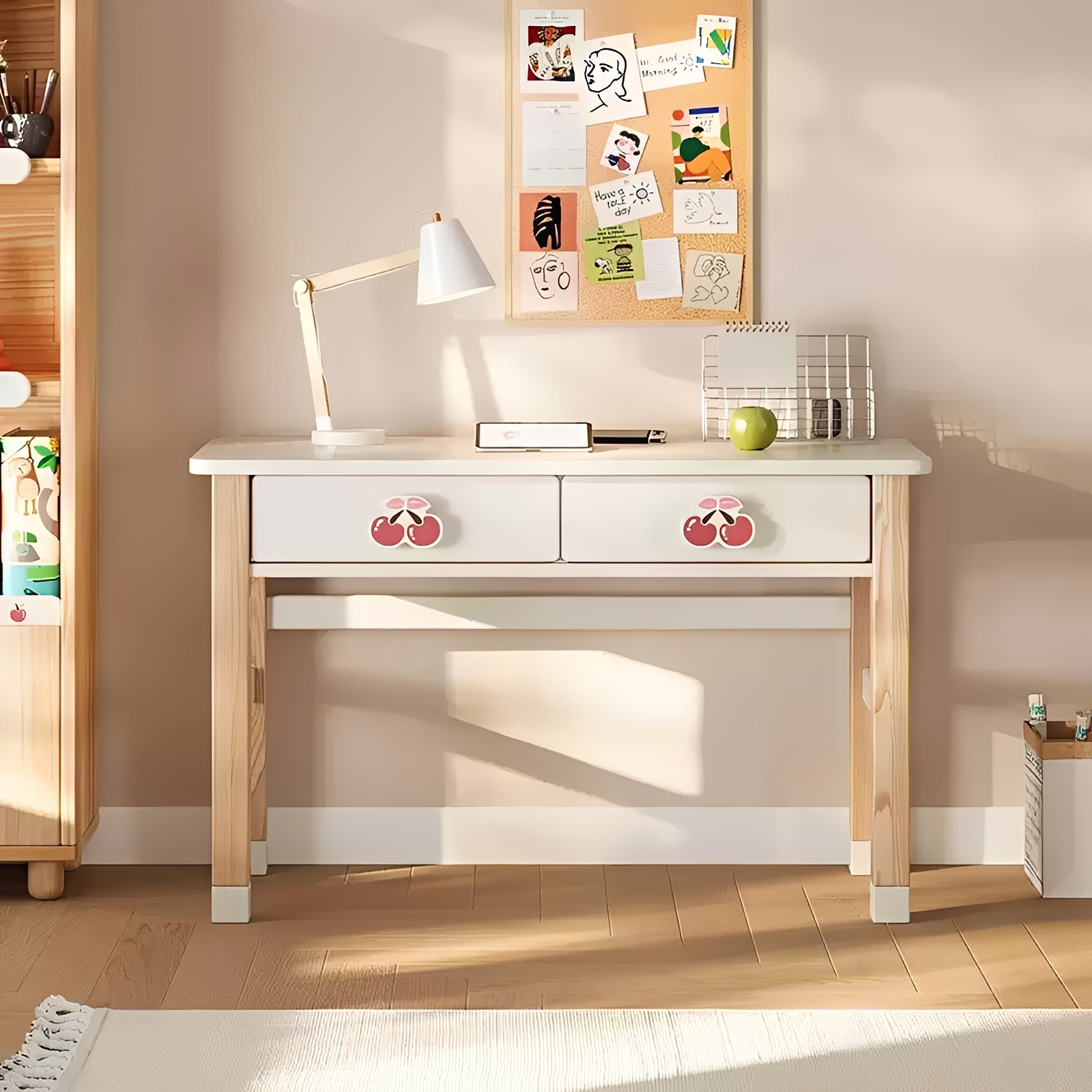 Escritorio infantil moderno con pomos de cerezo y estanter&iacute;a a juego, juego de muebles de estudio pa