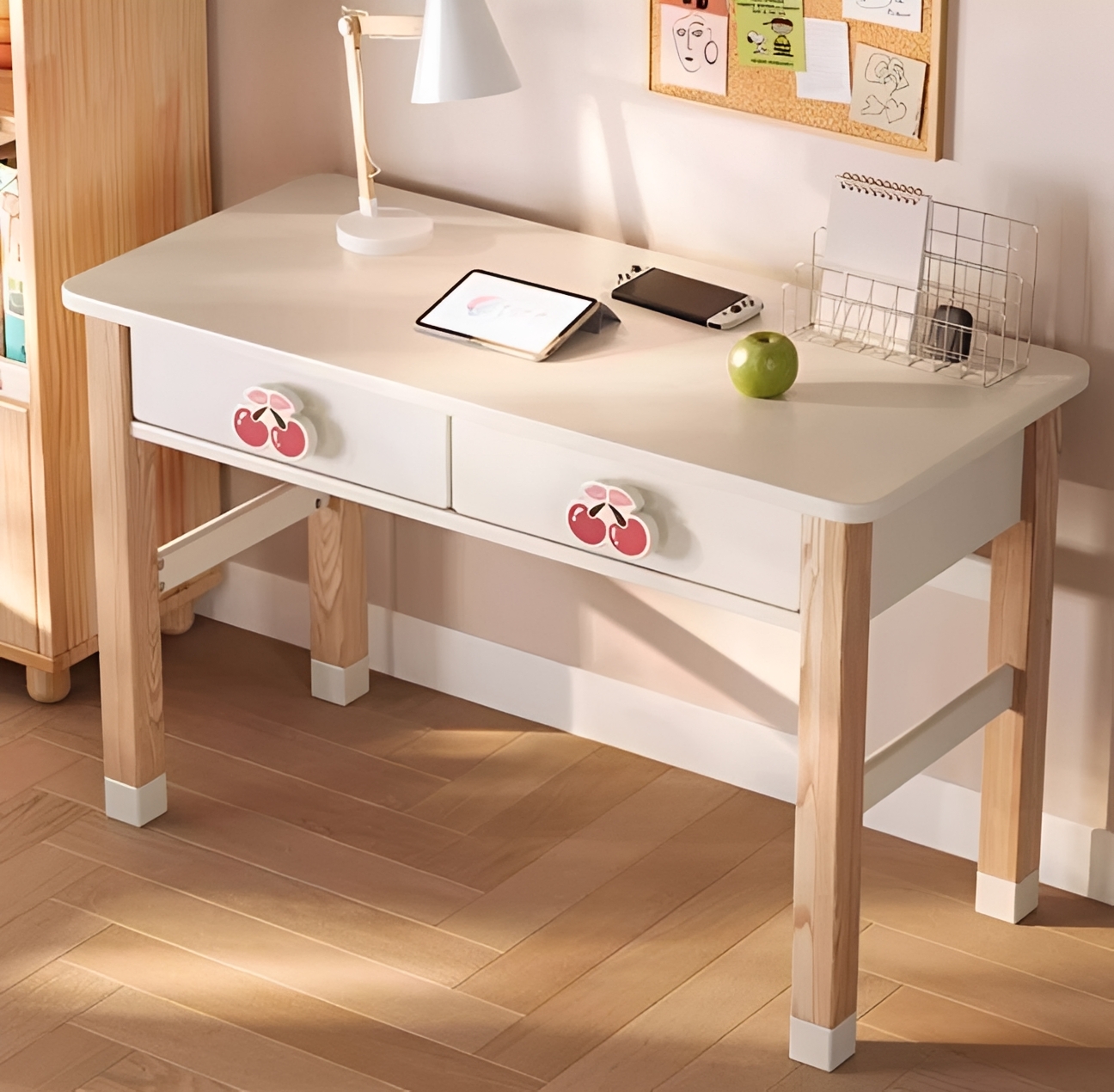 Escritorio infantil moderno con pomos de cerezo y estanter&iacute;a a juego, juego de muebles de estudio pa