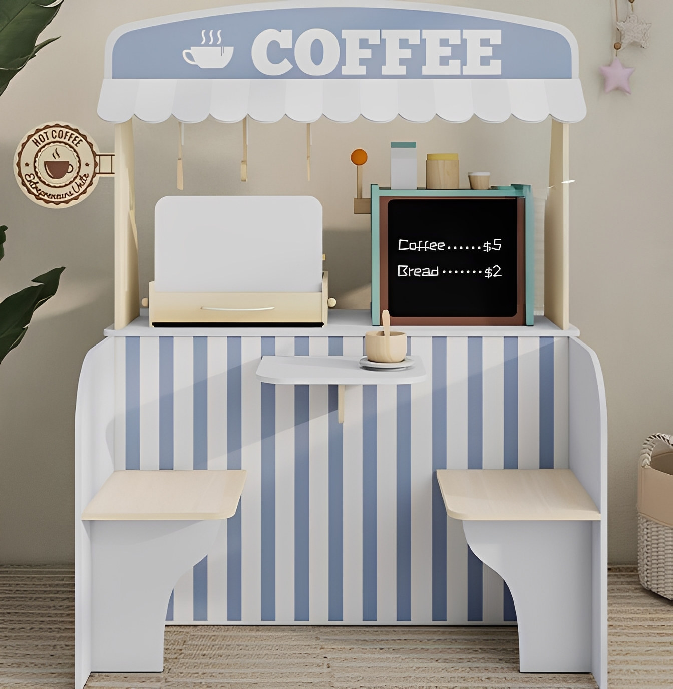 Puesto de juego de cafeter&iacute;a moderno de madera para ni&ntilde;os, mostrador de cafeter&iacute;a de juego de simula